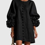 CECILIA | Rochie Mini din Amestec de In cu Manșete Legate în Nuante de Roz și Negru - remove_bg