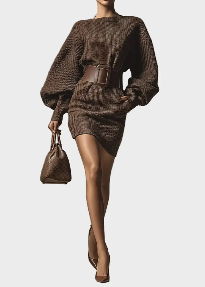 Vasia - Rochie Tricotată Mocha cu Croi Elegant